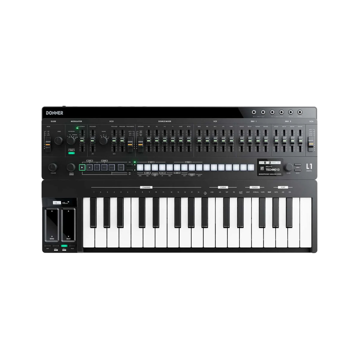 Donner Essential L1 シンセサイザー 64ステップシーケンサー Essential L1 Analog Synthesizer + KB-32M 32-Key Magnetic MIDI