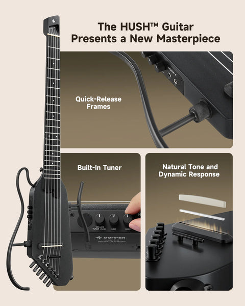 Donner HUSH™ C Nylon Acoustic-Electric Guitar w/Cyclops Amp (Black Finish)