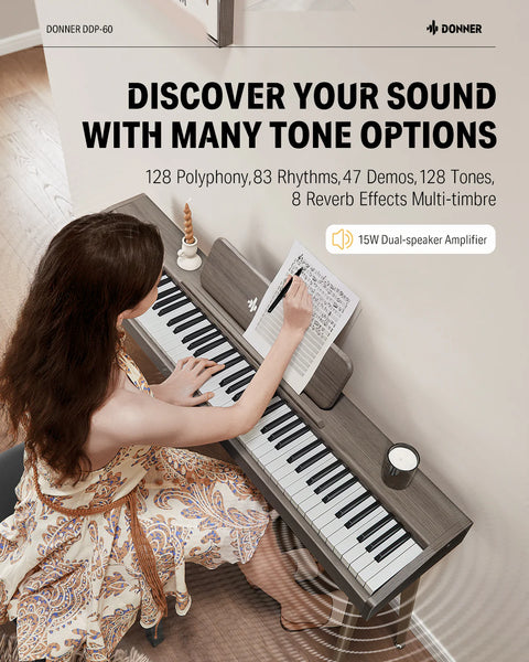 Donner DDP-60 Semi-Weighted Digital Piano (Grey Finish)