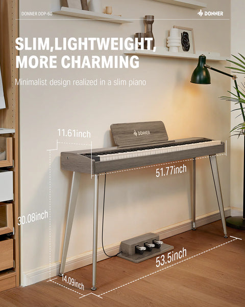 Donner DDP-60 Semi-Weighted Digital Piano (Grey Finish)