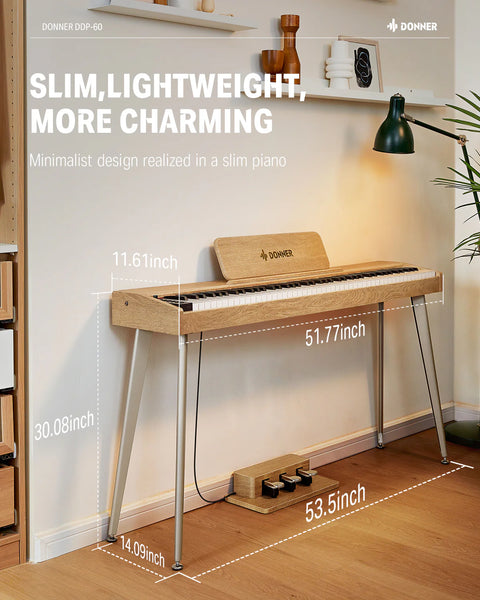 Donner DDP-60 Semi-Weighted Digital Piano (Natural Finish)