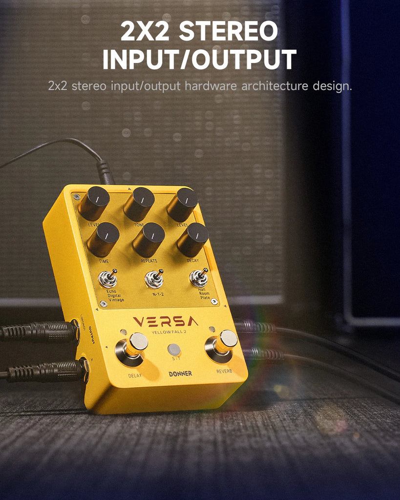reverb delay combo pedal Donner Versa Yellow Fall II 2-in-1 Reverb & Delay Pedal for Guitar