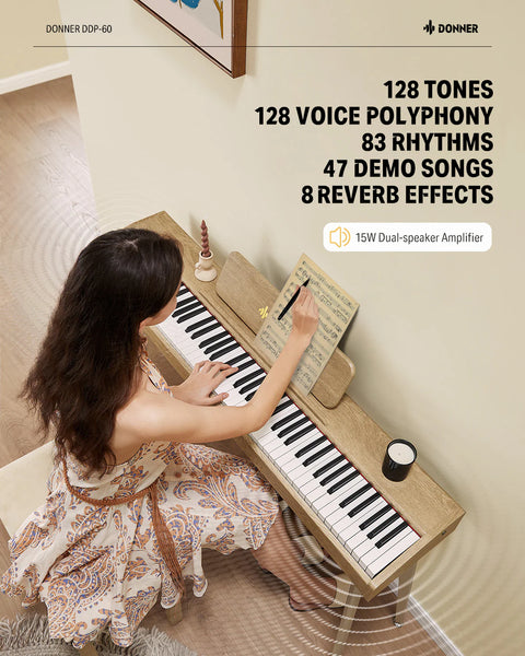 Donner DDP-60 Semi-Weighted Digital Piano (Natural Finish)