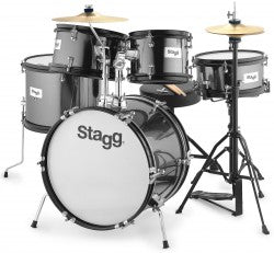 Stagg 5-piece Complete junior drum set with hardware 8/10/10/12/16" (Black)