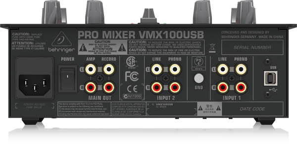 Behringer VMX100USB DJ Mixer with USB/Audio Interface